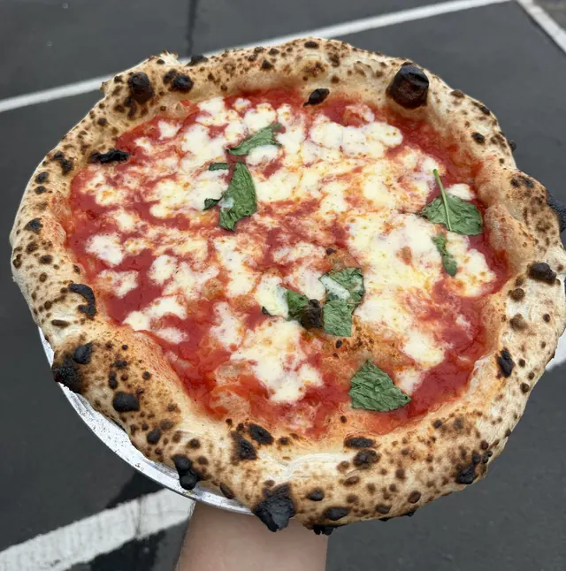 A Margherita with a blistered crust